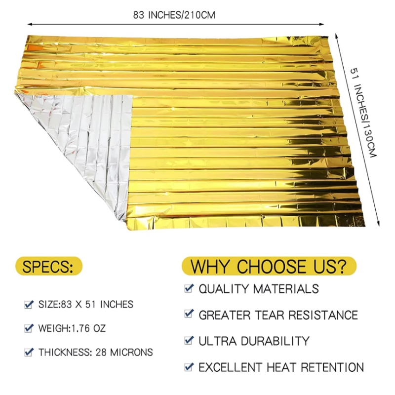 130x210cm Heavy‑Duty Mylar Foi - Survival Blanket Reflective 评论和价格